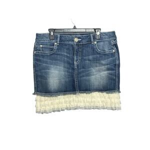 Wrangler Lace Ruffled Hem Faded Denim Skirt Women’s Size 13 Country Cottagecore